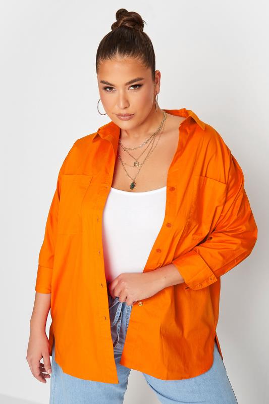 LIMITED COLLECTION Plus Size Bright Orange Oversized Boyfriend Shirt | Yours Clothing 2