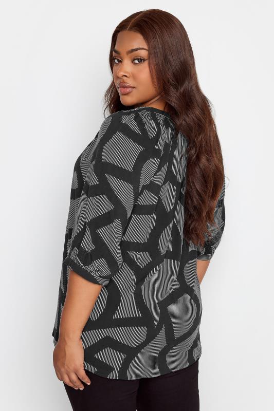 YOURS Curve Black Abstract Print Notch Neck Blouse | Yours Clothing 3