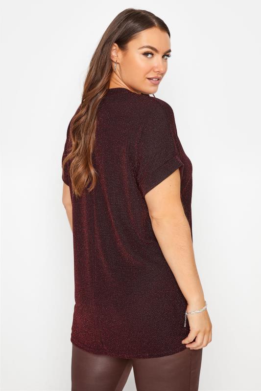 Plus Size YOURS LONDON Wine Red Metallic Zig Zag Top | Yours Clothing 3