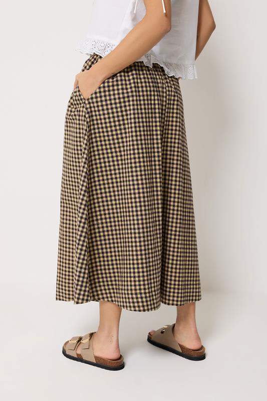 PixieGirl Petite Women's Brown Gingham Cotton Shirred Maxi Skirt | PixieGirl 2