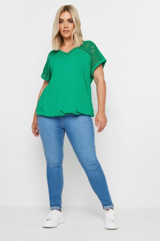 YOURS Plus Size Green Bubble Hem Top | Yours Clothing 2