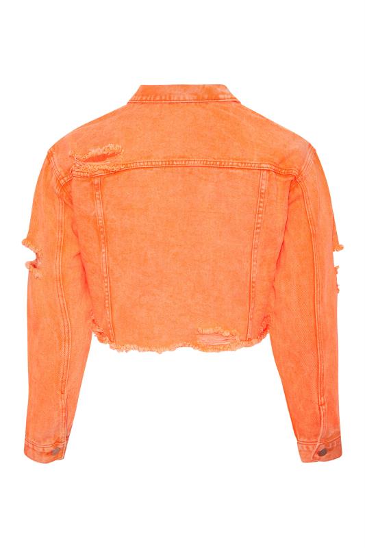 Curve Bright Orange Cropped Distressed Denim Jacket 8