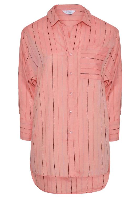 Curve Pink Stripe Pocket Oversized Shirt 7