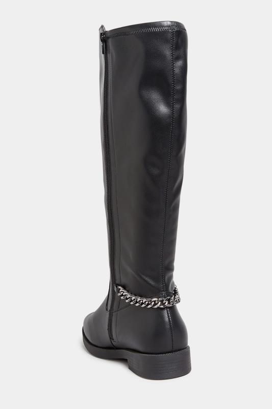 Black Knee High Chain Detail Boots In Wide E Fit & Extra Wide EEE Fit 4