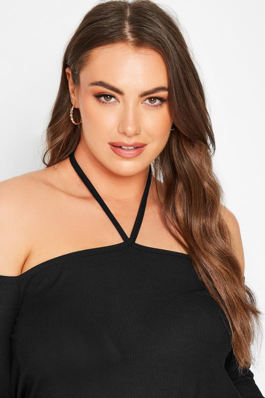 LIMITED COLLECTION Plus Size Black Tie Neck Cold Shoulder Top | Yours Clothing 4