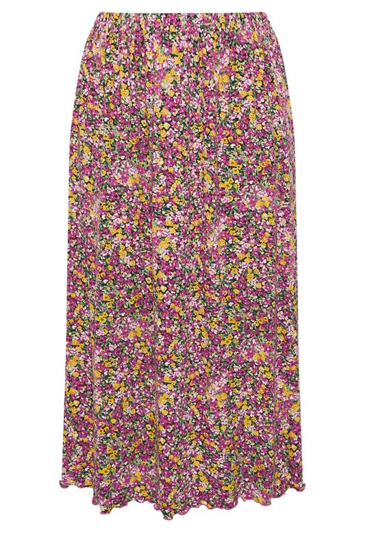 YOURS Plus Size Pink Floral Print Maxi Skirt | Yours Clothing  5