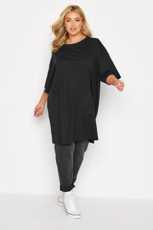 Plus Size Black Oversized Tunic T-Shirt Dress | Yours Clothing 2