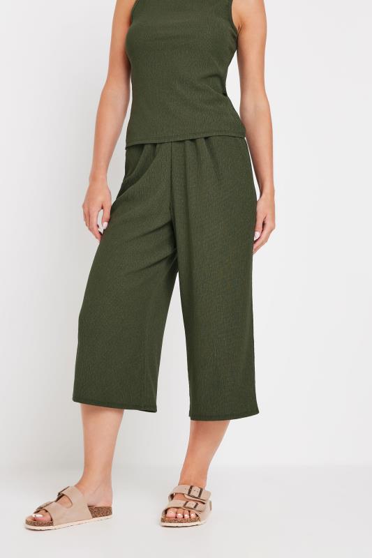 M&Co Petite Khaki Green Textured Culottes | M&Co 2