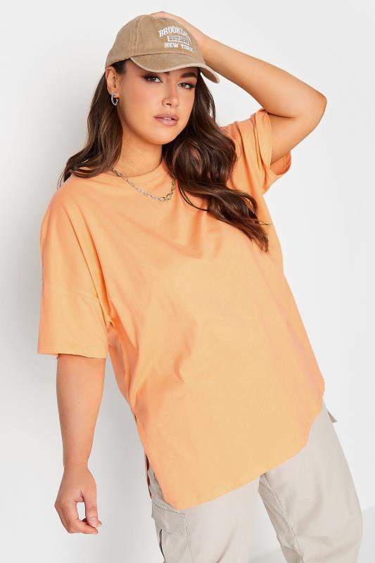 LIMITED COLLECTION Curve Orange Oversized Side Split T-shirt | Yours Clothing  1