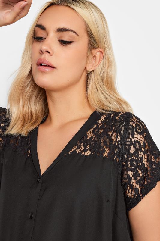 YOURS Plus Size Black Lace Insert Blouse | Yours Clothing 4