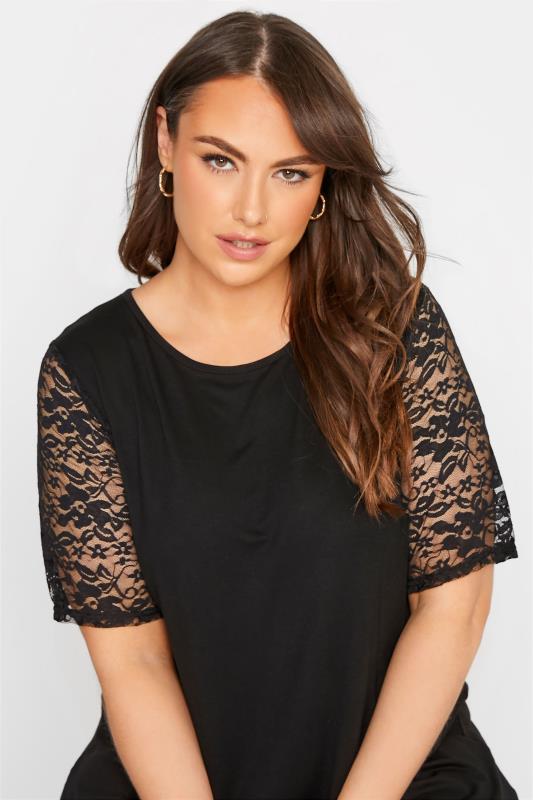 LIMITED COLLECTION Curve Black Lace Sleeve T-Shirt 4
