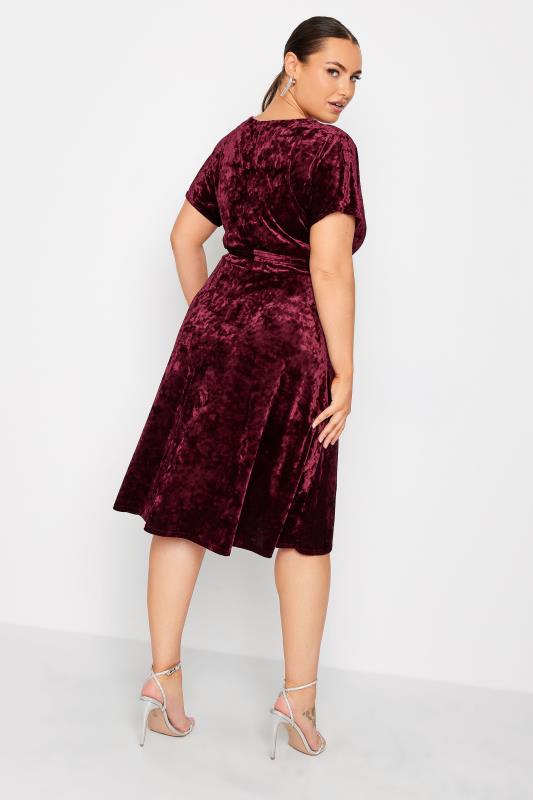 YOURS LONDON Plus Size Wine Red Velvet Wrap Skater Dress | Yours Clothing 4
