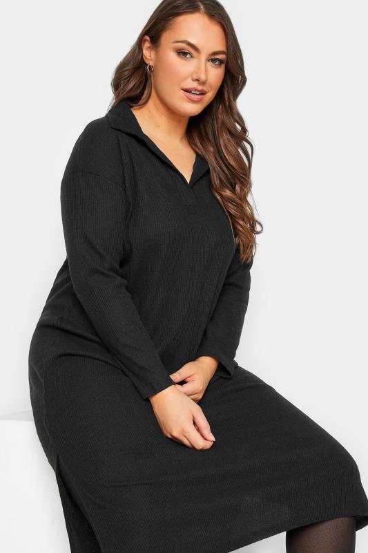 Plus Size Black Soft Touch Open Collar Midi Dress | Yours Clothing  4