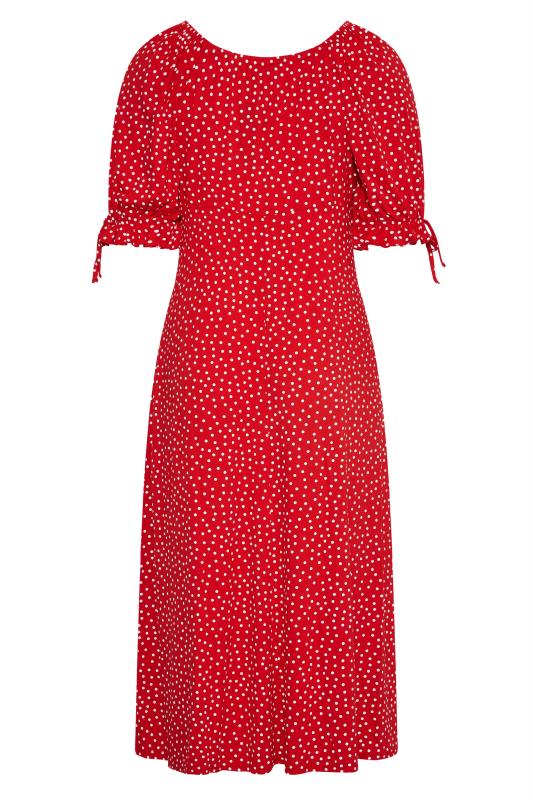 LIMITED COLLECTION Plus Size Red Spot Print Milkmaid Side Split Maxi Dress | Yours Clothing  7