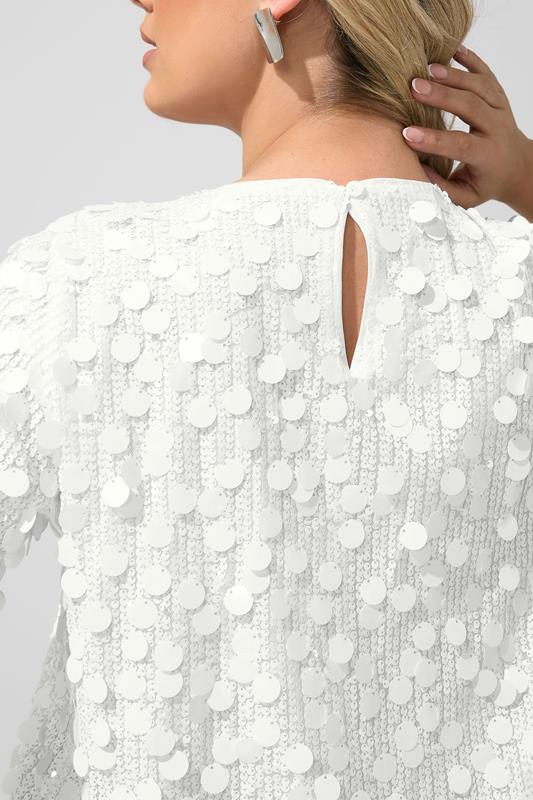 YOURS LONDON Plus Size White Sequin T-Shirt Dress | Yours Clothing 4