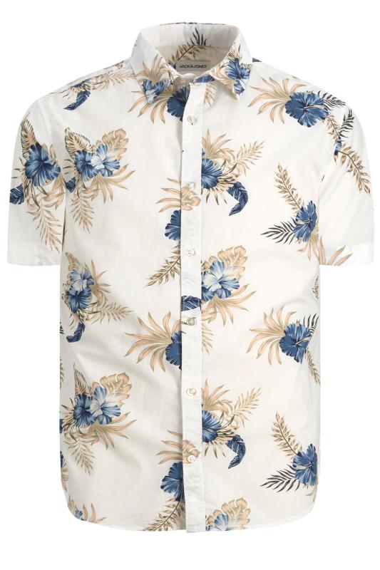 Men's  JACK & JONES Big & Tall White Tropical Print Short Sleeve Shirt