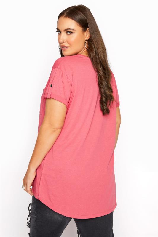 Curve Pink Pocket Dipped Hem T-Shirt 3