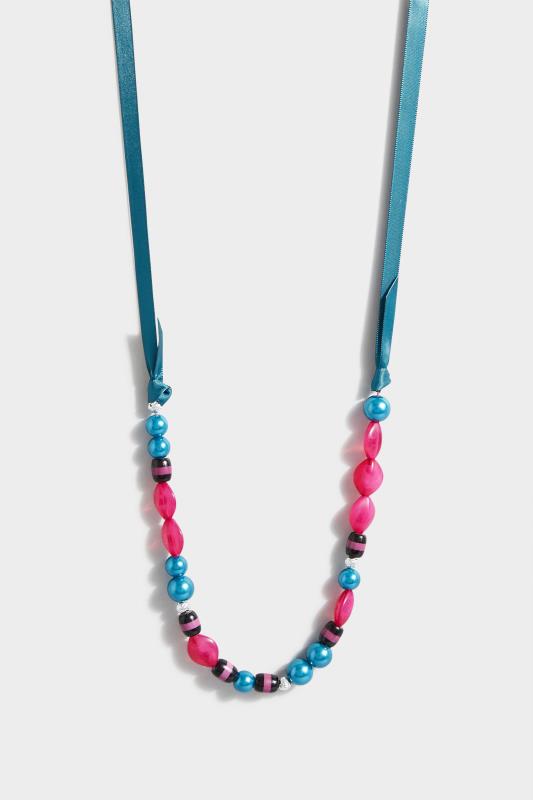 Blue & Pink Beaded Necklace | Yours Clothing 2