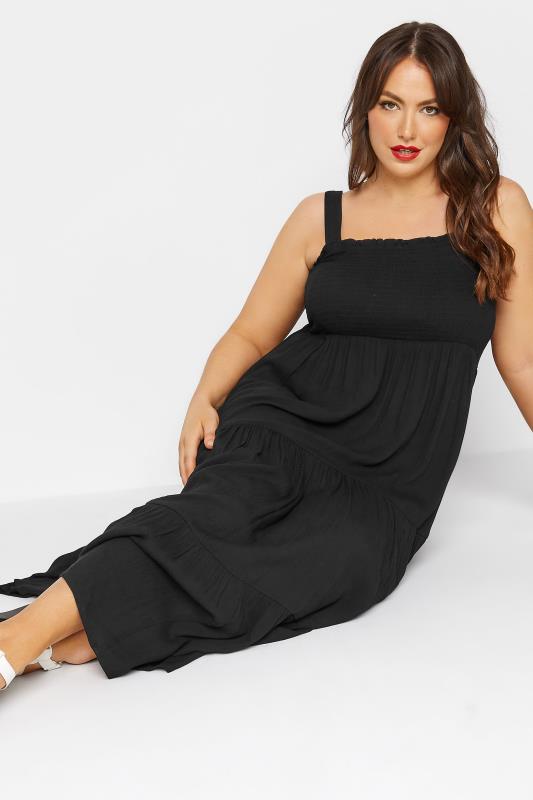 LIMITED COLLECTION Curve Black Strappy Shirred Tier Dress_D.jpg
