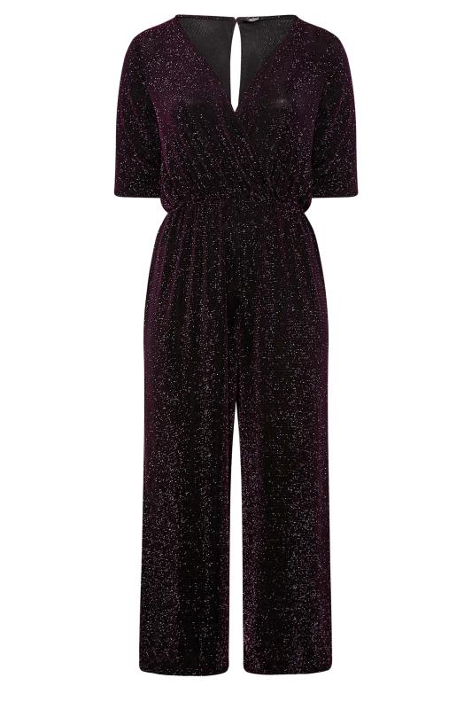 LIMITED COLLECTION Plus Size Black & Pink Glitter Stretch Wrap Jumpsuit | Yours Clothing 6