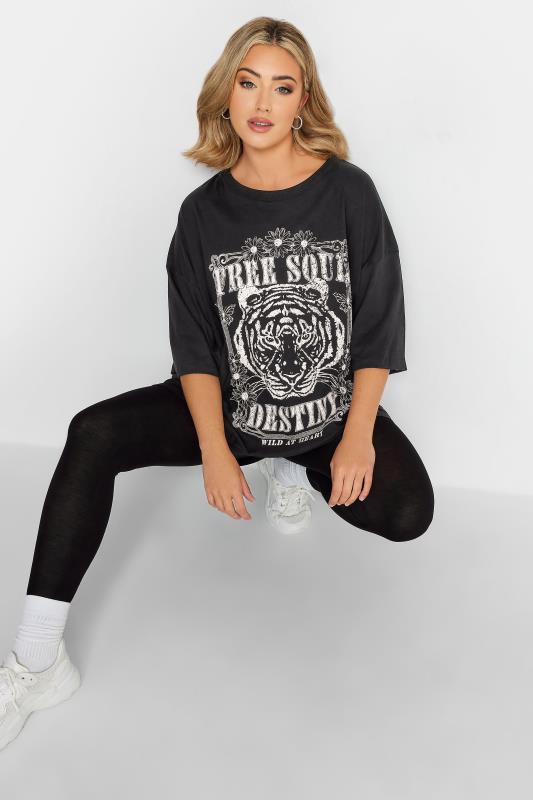 YOURS Plus Size Black Wild Tiger Boxy T-Shirt | Yours Clothing 1