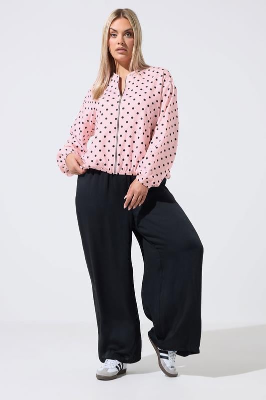 LIMITED COLLECTION Plus Size Pink Polka Dot Bomber Jacket | Yours Clothing 1