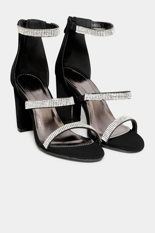 PixieGirl Black Diamante Multi Strap Heels In Standard D Fit | PixieGirl 2