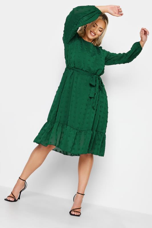 Plus Size YOURS LONDON Green Dobby Puff Sleeve Dress | Yours Clothing 1