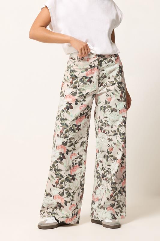 PixieGirl Petite Women's Cream Floral Wide Leg Jeans | PixieGirl 1
