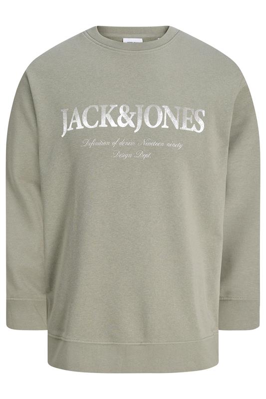 JACK & JONES Big & Tall Vetiver Brown Printed Crew Neck Sweatshirt | BadRhino 2