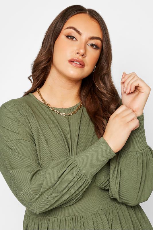 LIMITED COLLECTION Plus Size Curve Khaki Green Corset Long Sleeve Top | Yours Clothing 4