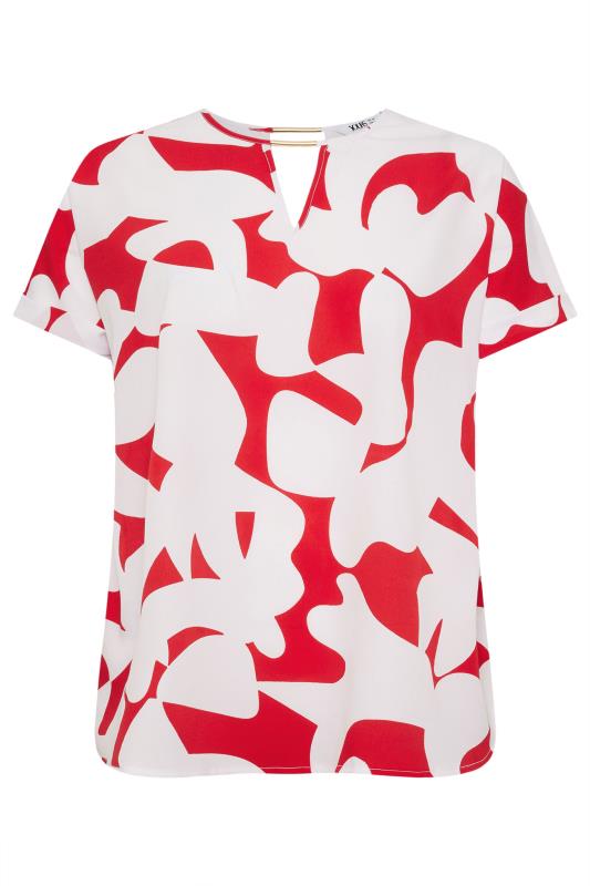 Plus Size  YOURS Curve Red Abstract Print Notch Neck Blouse