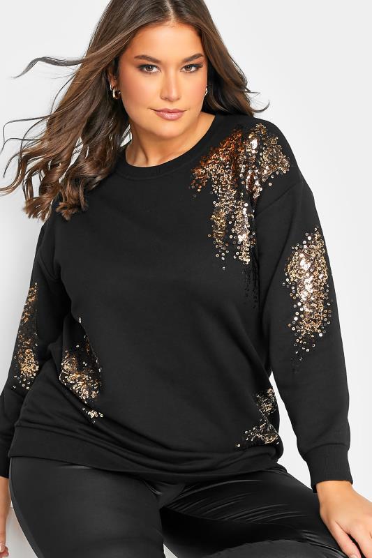 Plus Size  YOURS LUXURY Curve Black Sequin Embellished Sweatshirt
