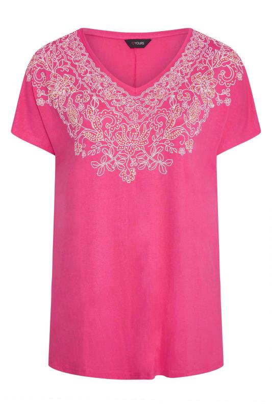 Plus Size Pink Aztec Embroidered T-Shirt | Yours Clothing 6