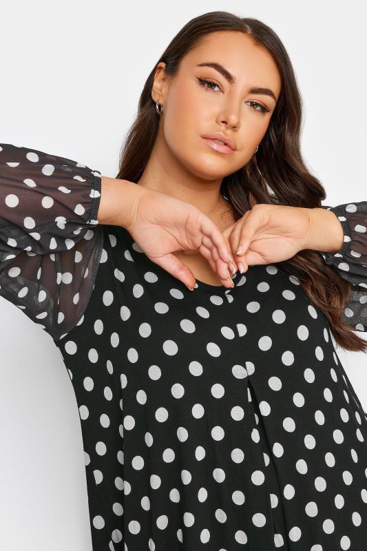 YOURS Plus Size Black Polka Dot Print Mesh Swing Top | Yours Clothing 4
