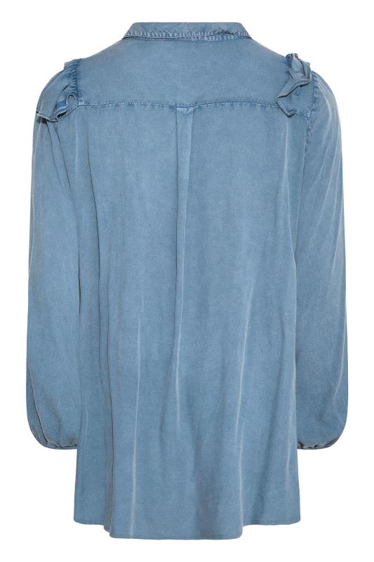 LIMITED COLLECTION Blue Frill Chambray Shirt_BK.jpg