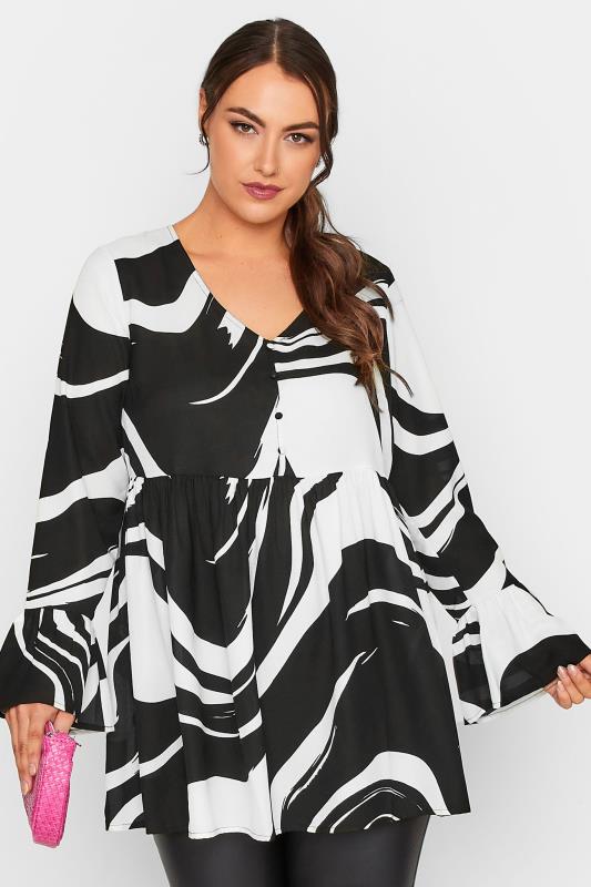 Plus Size  LIMITED COLLECTION Curve Black & White Marble Print Blouse