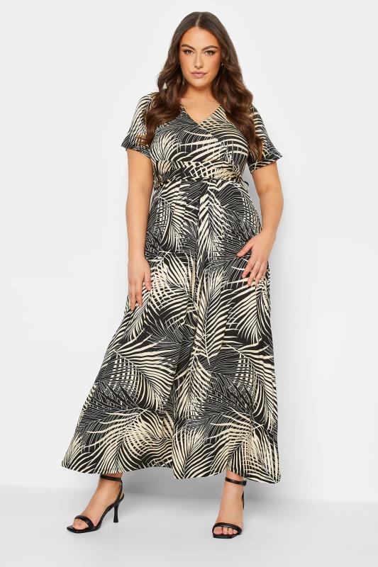 YOURS Plus Size Curve Black Leaf Print Wrap Dress | Yours Clothing  2