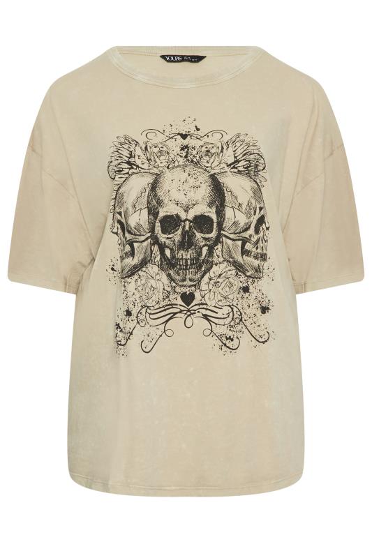 YOURS Plus Size Beige Brown Skeleton Print T-Shirt | Yours Clothing  6