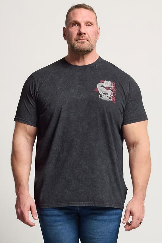  BadRhino Big & Tall T-shirt noir délavé à imprimé graphique dragon