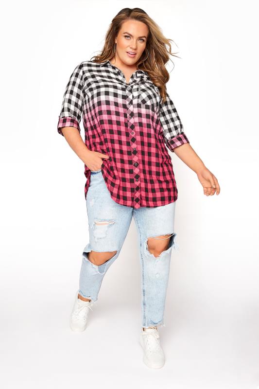 Pink Ombre Check Boyfriend Shirt 