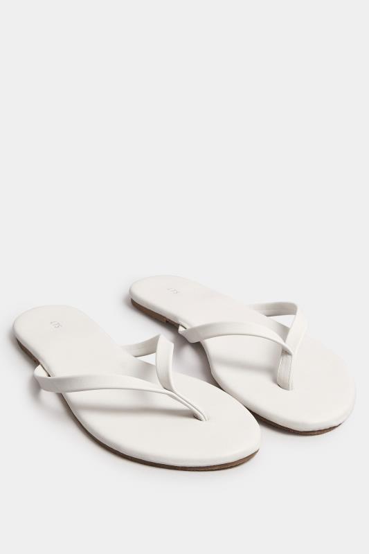 LTS White Flat Toe Thong Sandals In Standard Fit | Long Tall Sally 2
