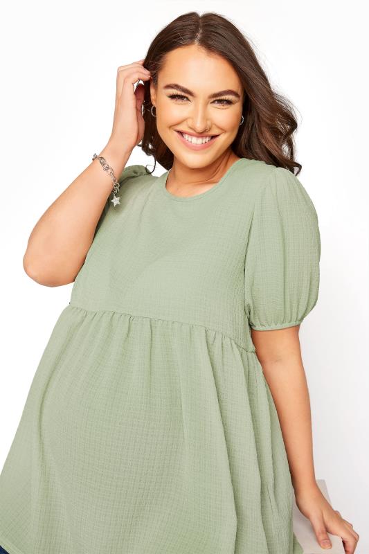 BUMP IT UP MATERNITY Curve Sage Green Textured Puff Sleeve Smock Top 4