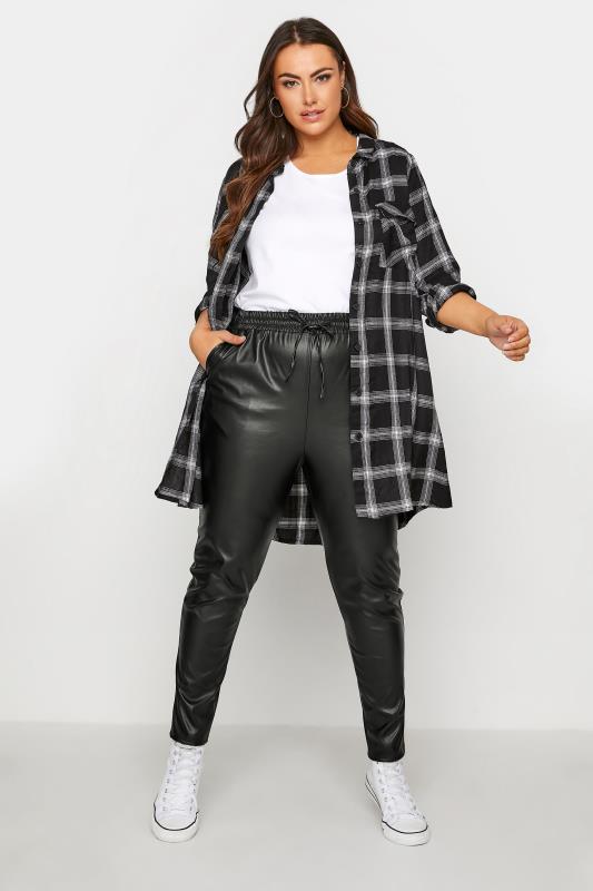 Plus Size Black Faux Leather Joggers | Yours Clothing 4