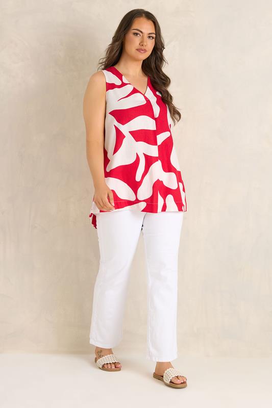 EVANS Plus Size Red Abstract Premium Linen Vest Top | Evans 2
