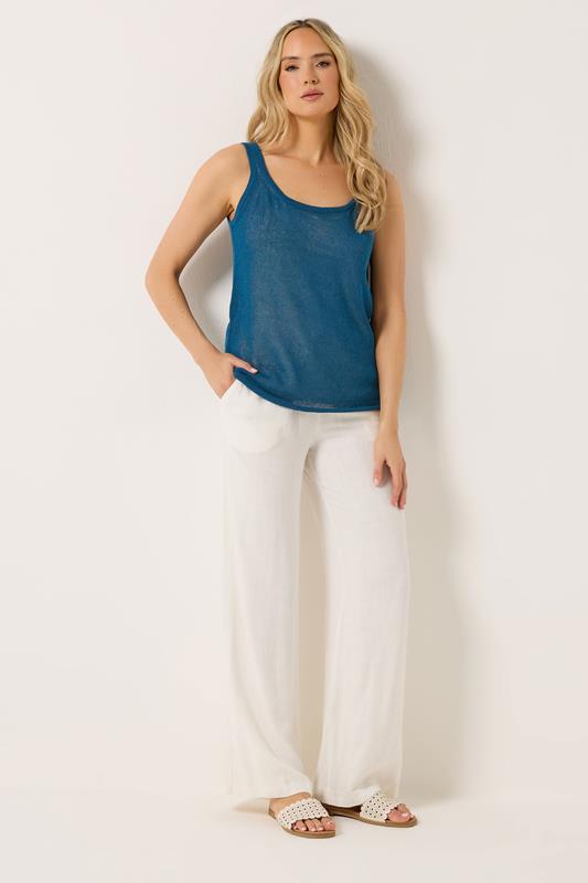 LTS PREMIUM Tall Women's Teal Blue Linen Knitted Vest Top | Long Tall Sally 1