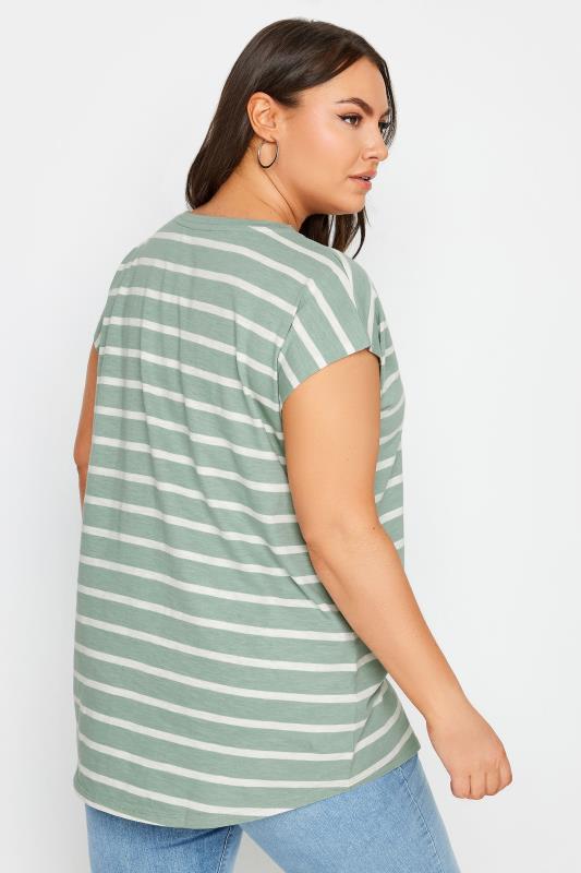 YOURS Plus Size Green & White Stripe Top | Yours Clothing 3