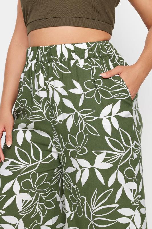 YOURS Plus Size Green Leaf Print Cropped Trousers | Yours Clothing 4