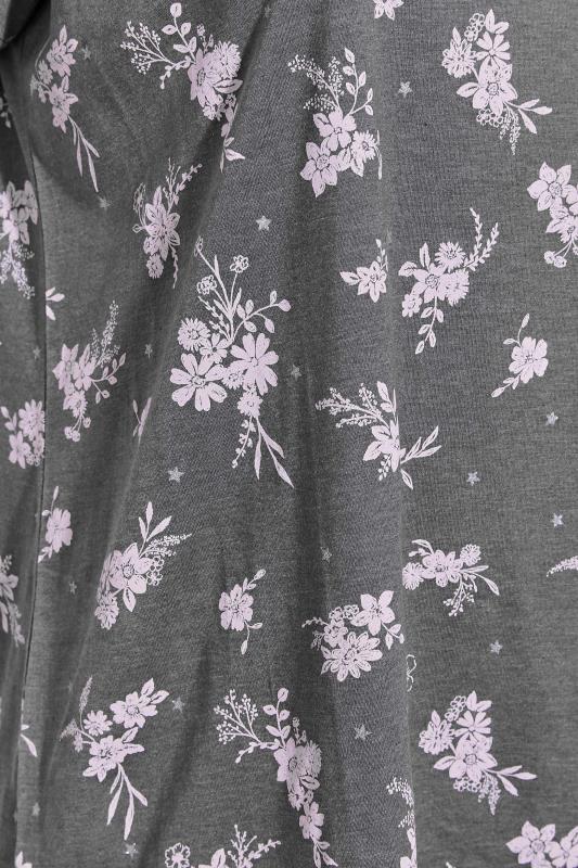 Plus Size Grey Floral Print Dipped Hem Pyjama Top | Yours Clothing 5