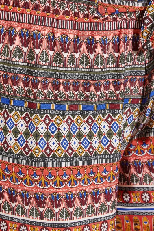 Plus Size Orange Aztec Print Tie Wide Leg Trousers | Yours Clothing 3